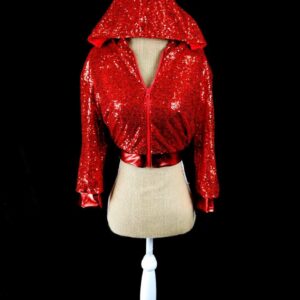 Red Sequin Crop Hoodies